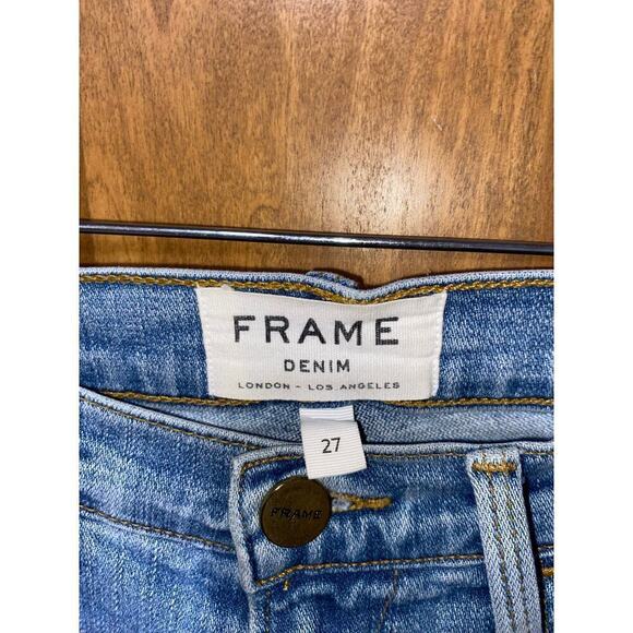 Frame Jeans Womens 27 Le High Skinny Light Wash Denim frayed ankles with zippers - Picture 3 of 5